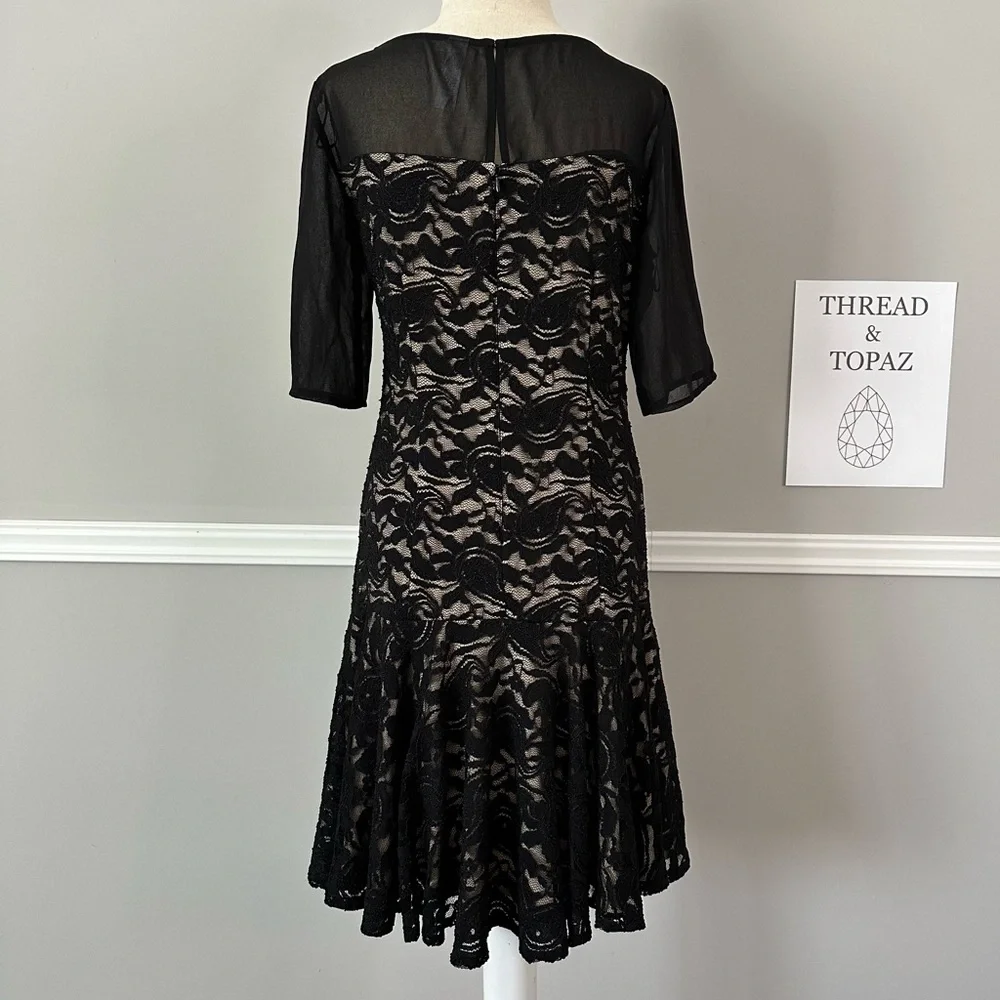 Vintage Y2K Black Lace Drop Waist Whimsigoth Dark Fairy Dress 10